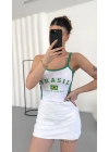 Brasil Baskılı Crop - Beyaz
