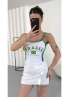 Brasil Baskılı Crop - Beyaz