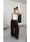Pileli Şalvar Pantolon - Kahve