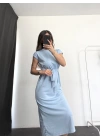 Adelina Kuşaklı Elbise - Mavi