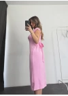 Adelina Kuşaklı Elbise - Pembe
