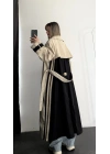 Adriana Şeritli Trençkot - Siyah