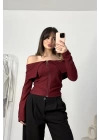 Aimee Fermuar Detay Crop - Bordo