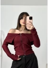 Aimee Fermuar Detay Crop - Bordo