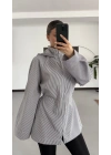 Aiza Çizgili Ceket | Yağmurluk - Siyah