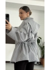 Aiza Çizgili Ceket | Yağmurluk - Siyah