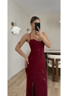 Alina Parıltılı Elbise - Bordo