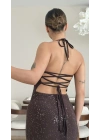 Alina Parıltılı Elbise - Kahve