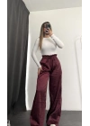Alita Saten Palazzo Pantolon - Bordo