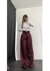 Alita Saten Palazzo Pantolon - Bordo