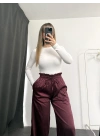 Alita Saten Palazzo Pantolon - Bordo