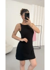 Amber Keten Elbise - Siyah