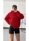 Angel Taşlı Sweatshirt - Kırmızı