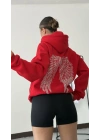 Angel Taşlı Sweatshirt - Kırmızı