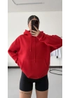 Angel Taşlı Sweatshirt - Kırmızı
