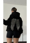 Angel Taşlı Sweatshirt - Siyah