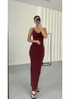 Angela Askılı Elbise - Bordo
