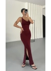 Angela Askılı Elbise - Bordo