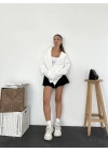 Apex Oversize Şardonlu Hırka-Beyaz