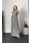 Askılı Pilise Elbise -Gri