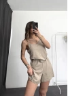 Askılı Şortlu Takım - Bej
