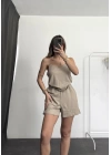 Askılı Şortlu Takım - Bej