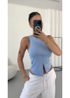 Avice Fermuarlı Crop - Bebe Mavi