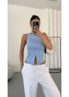 Avice Fermuarlı Crop - Bebe Mavi