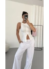 Avice Fermuarlı Crop - Beyaz