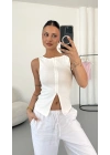 Avice Fermuarlı Crop - Beyaz