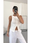 Avice Fermuarlı Crop - Beyaz