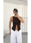Avice Fermuarlı Crop - Kahve