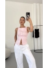 Avice Fermuarlı Crop - Pembe