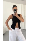 Avice Fermuarlı Crop - Siyah