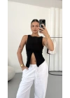 Avice Fermuarlı Crop - Siyah