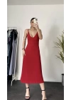 Avila Ön Büzgülü Elbise -Kırmızı
