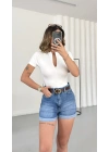 Avril Fermuarlı Bodysuit - Beyaz