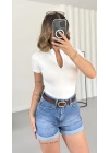 Avril Fermuarlı Bodysuit - Beyaz
