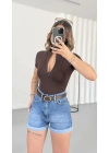 Avril Fermuarlı Bodysuit - Kahve