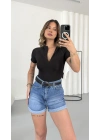 Avril Fermuarlı Bodysuit - Siyah