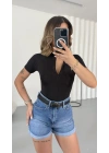 Avril Fermuarlı Bodysuit - Siyah