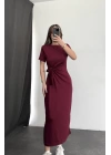 Bağcık Detay Elbise - Bordo
