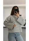 Basic Çizgili Tshirt- Siyah