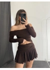 Becky Drapeli Etek Takım - Kahve