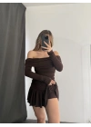 Becky Drapeli Etek Takım - Kahve