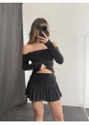 Becky Drapeli Etek Takım - Siyah