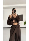 Belma Stoperli Üçlü Takım - Kahve