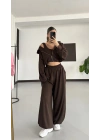 Belma Stoperli Üçlü Takım - Kahve