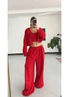 Belma Stoperli Üçlü Takım - Kırmızı