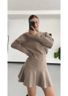 Blair Drapeli Mini Elbise - Bej